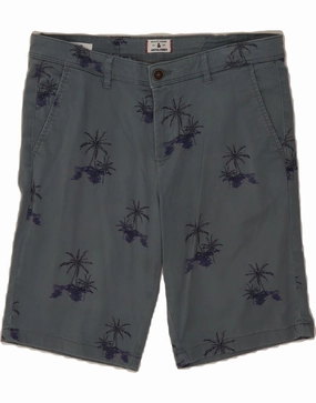 JACK & JONES Mens Regular Chino Shorts Medium W32 Grey Cotton Hawaiian Day Trip Wear Laser Cut Edges