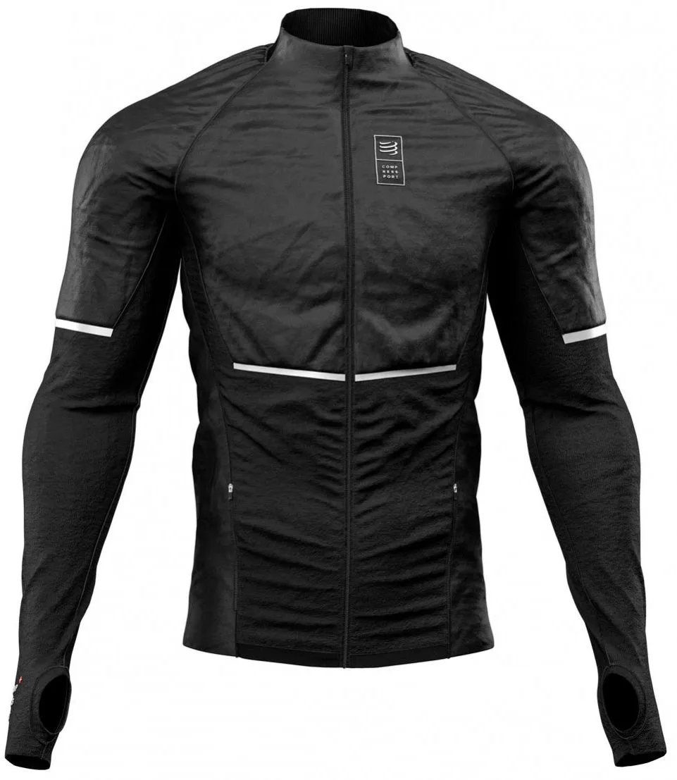 Seamless Integration Adjustable Drawstring Waist Compressport Into The Wood Mens Running Jacket - Black