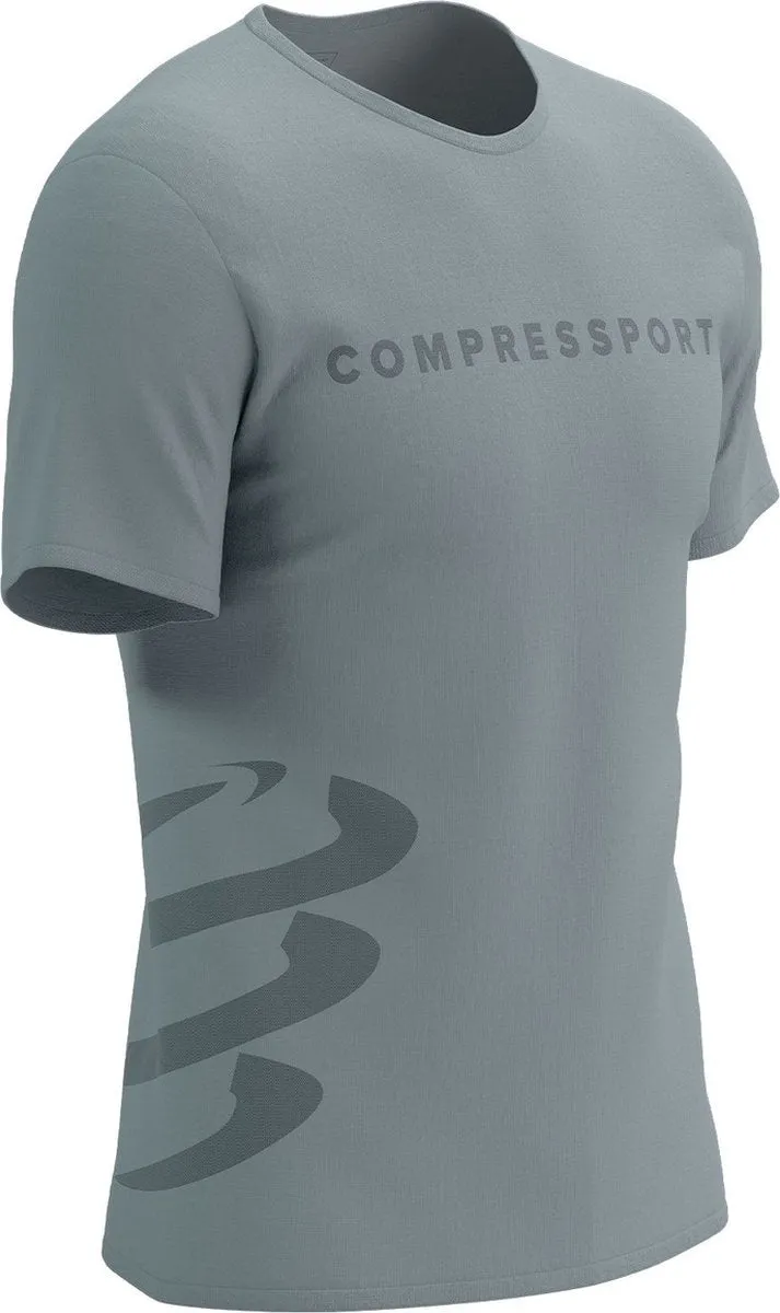 easygoing look AntiStatic Properties Compressport Logo Short Sleeve Mens Running Top - Grey