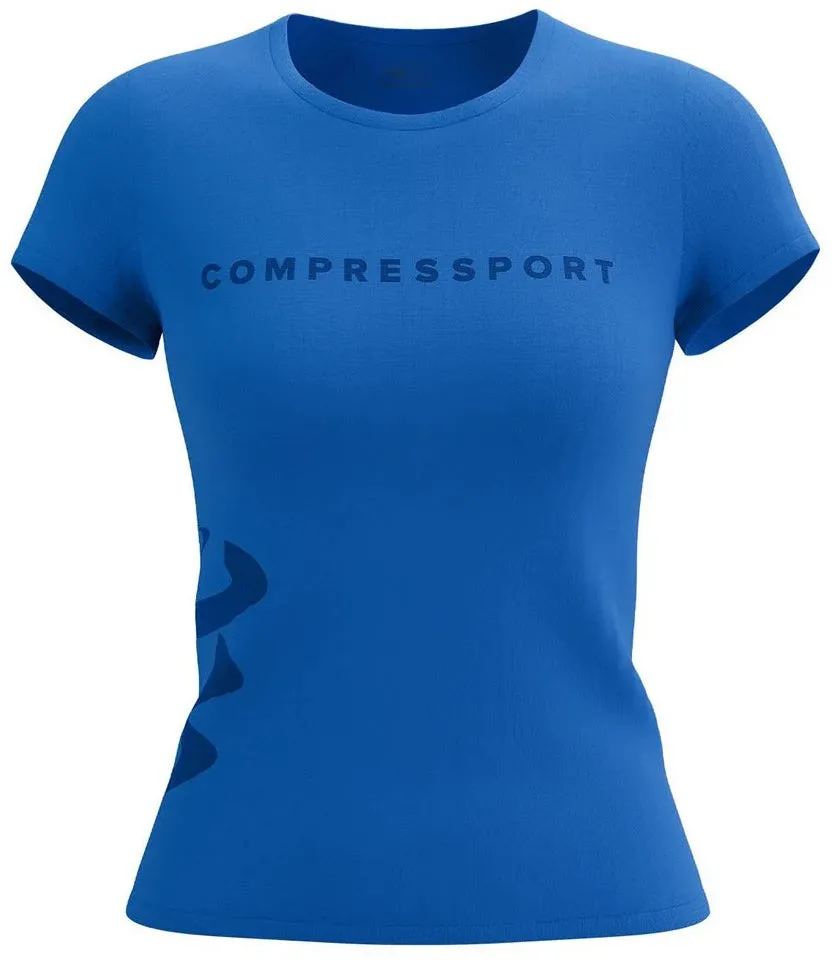 Soft and durable Comfort and Ease Compressport Logo Short Sleeve Womens Running Top - Blue