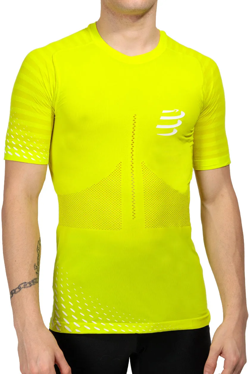 Compressport Racing Short Sleeve Mens Running Top - Yellow WrinkleResistant Texture