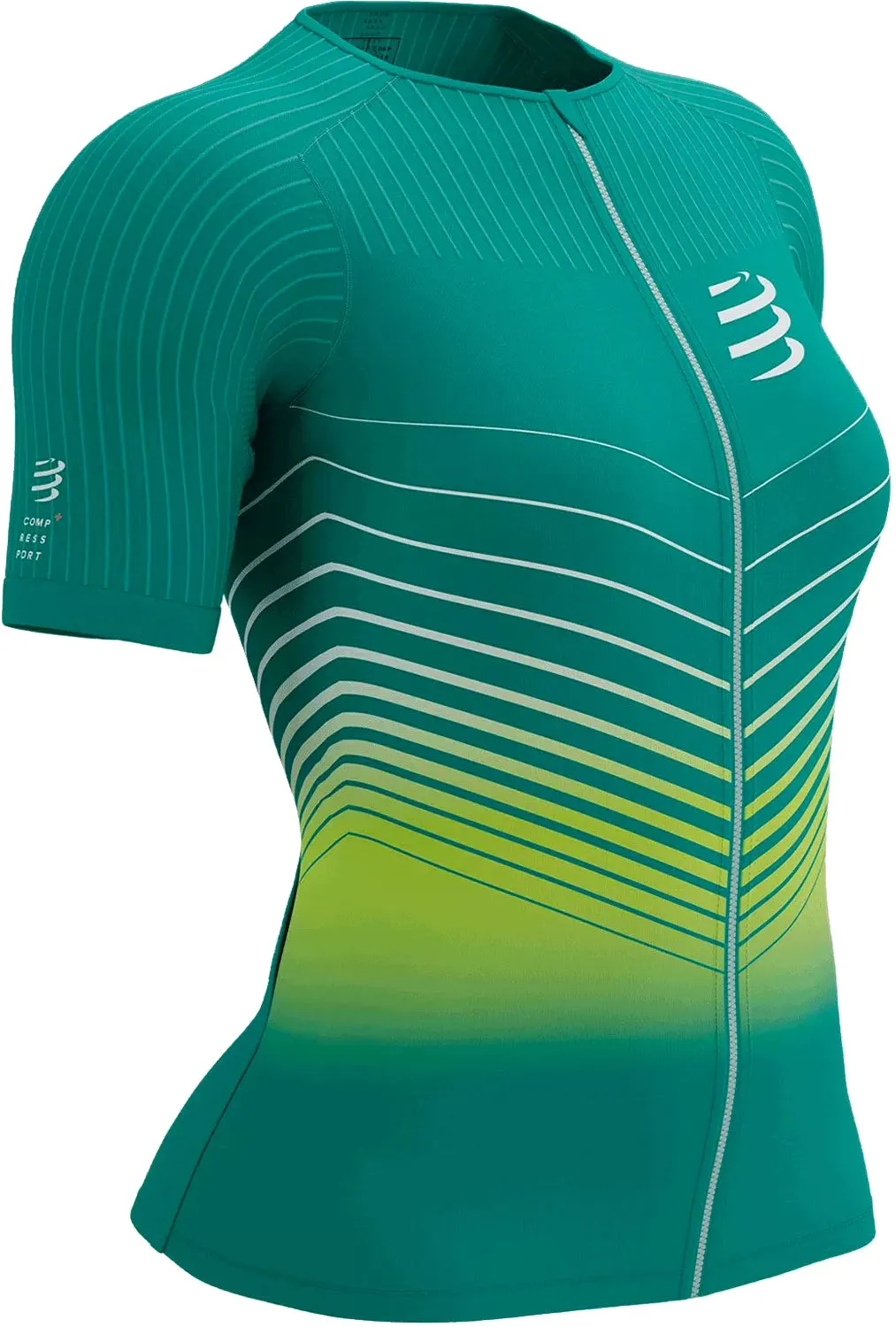 Breathable fabric Compressport Tri Postural Aero Short Sleeve Womens Cycling Jersey - Green