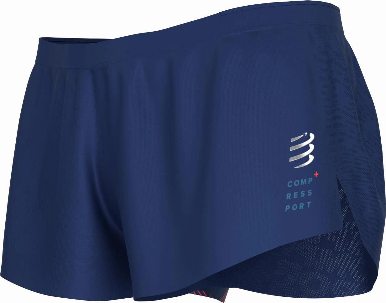 Reflective details Compressport Racing Mens Split Running Shorts - Blue