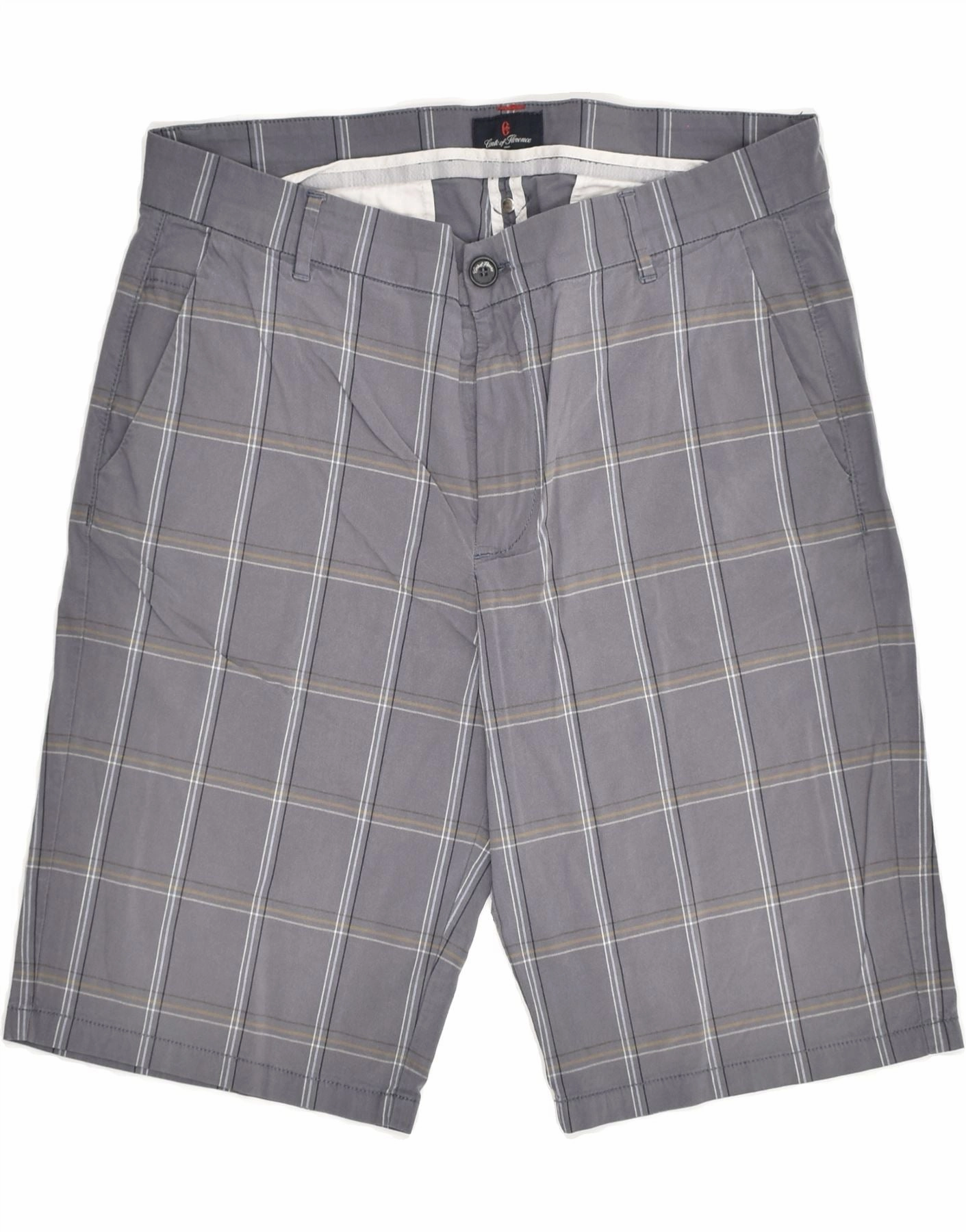 Anti Static Material CONTE OF FLORENCE Mens Chino Shorts IT 52 XL W33 Grey Check Cotton