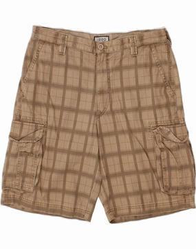 Stain Release Finish IZOD Mens Cargo Shorts W34 Large Brown Check Cotton