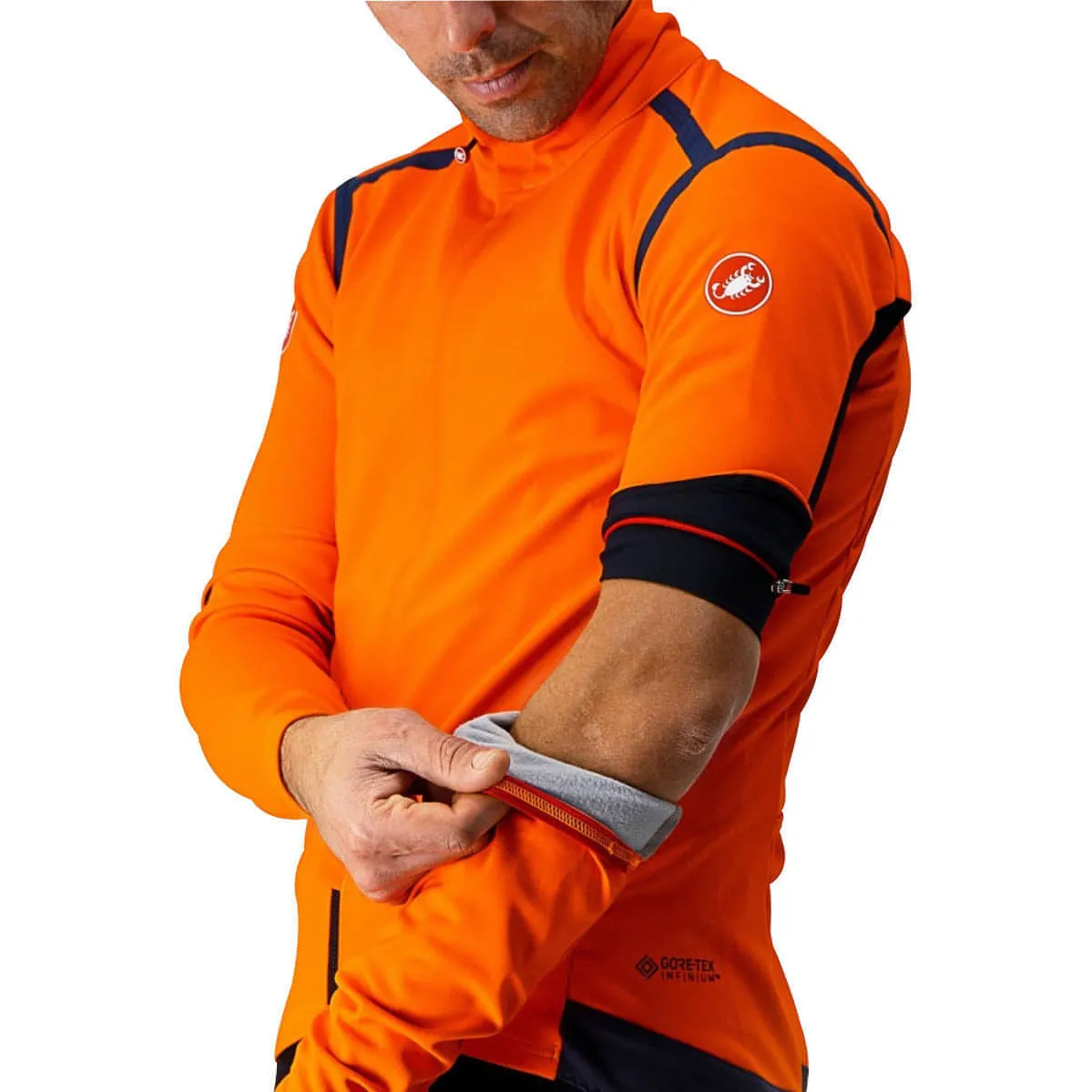 Hidden Compartments Castelli Perfetto Ros Convertible Mens Cycling Jacket - Orange