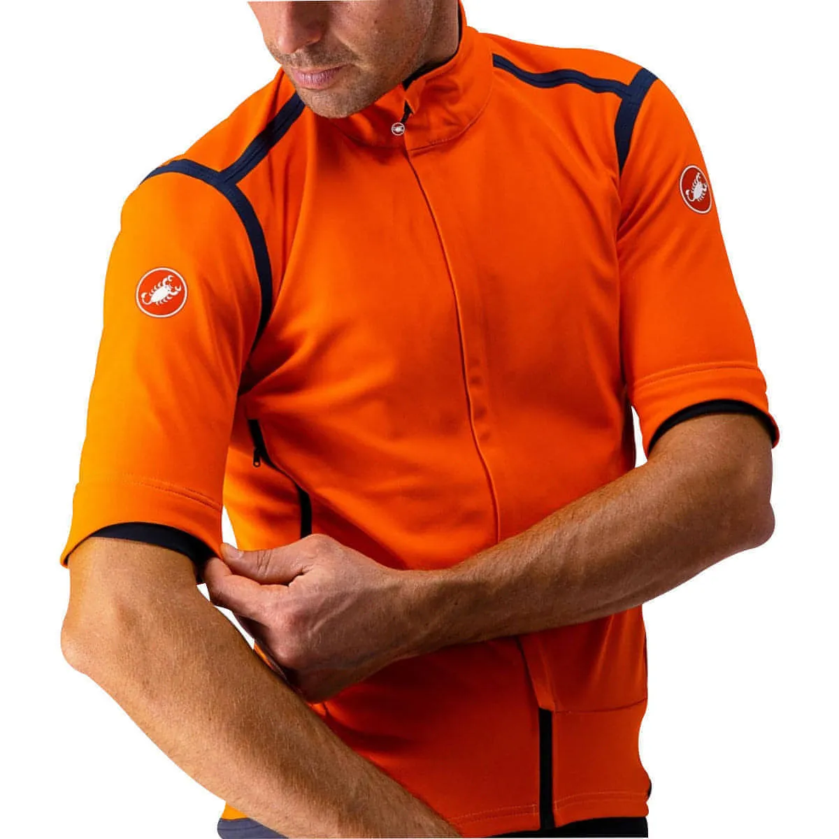 Soft Touch Interior Castelli Perfetto Ros Convertible Mens Cycling Jacket - Orange