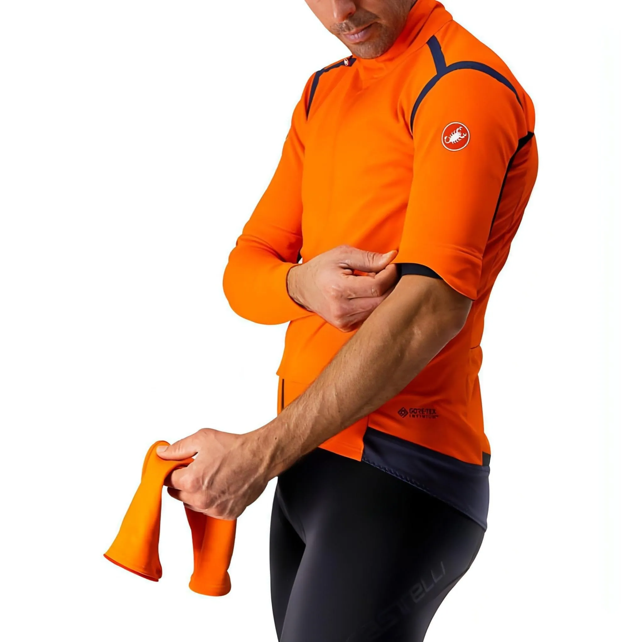 Castelli Perfetto Ros Convertible Mens Cycling Jacket - Orange Machine washable Multi Pocket