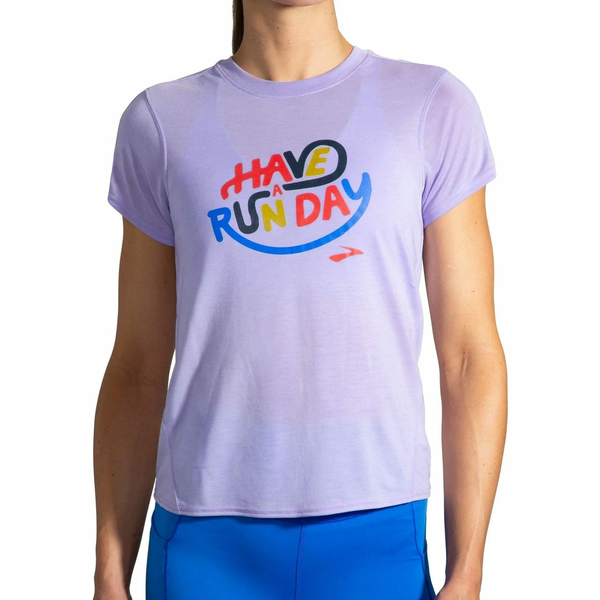 Brooks Distance Graphic Short Sleeve Womens Running Top - Purple Quality Fabric Travel Comfort Style