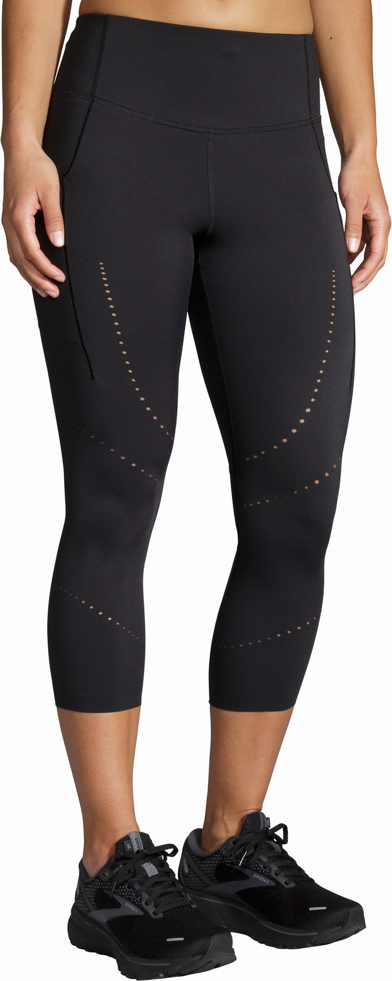 Casual Chic Mesh Panel Studio Practice Brooks Method 3/4 Capri Womens Running Tights - Black