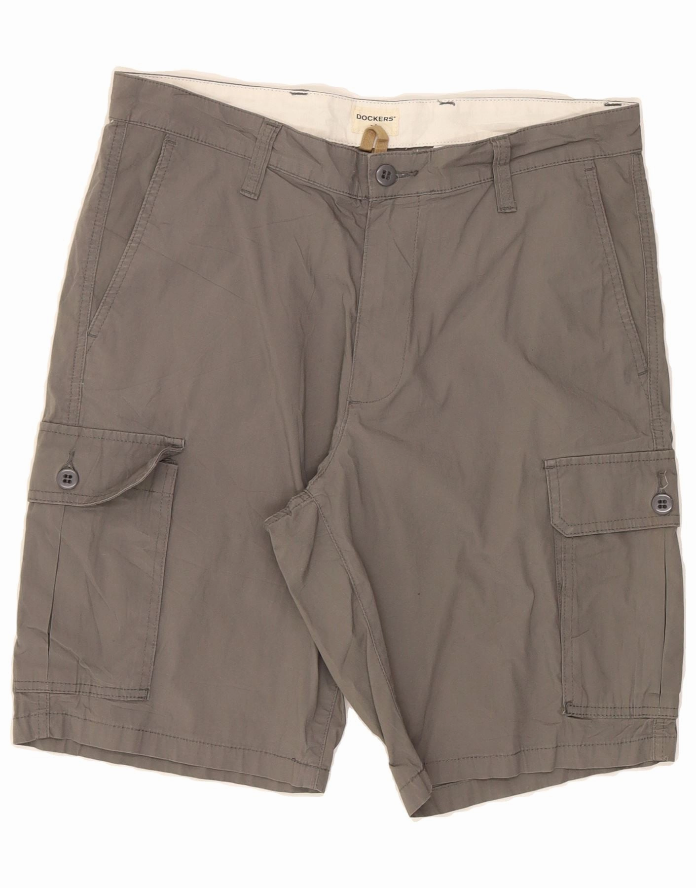 Polyester fabric Modern Cut DOCKERS Mens Cargo Shorts W34 Large  Grey Cotton