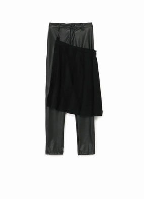 Synthetic Leather Pleats Combination Pants B Soft Waist Casual Flex