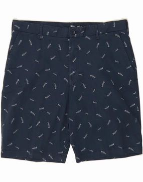 IZOD Mens Graphic Chino Shorts W36 Large Navy Blue Cotton Easy Movement Fit