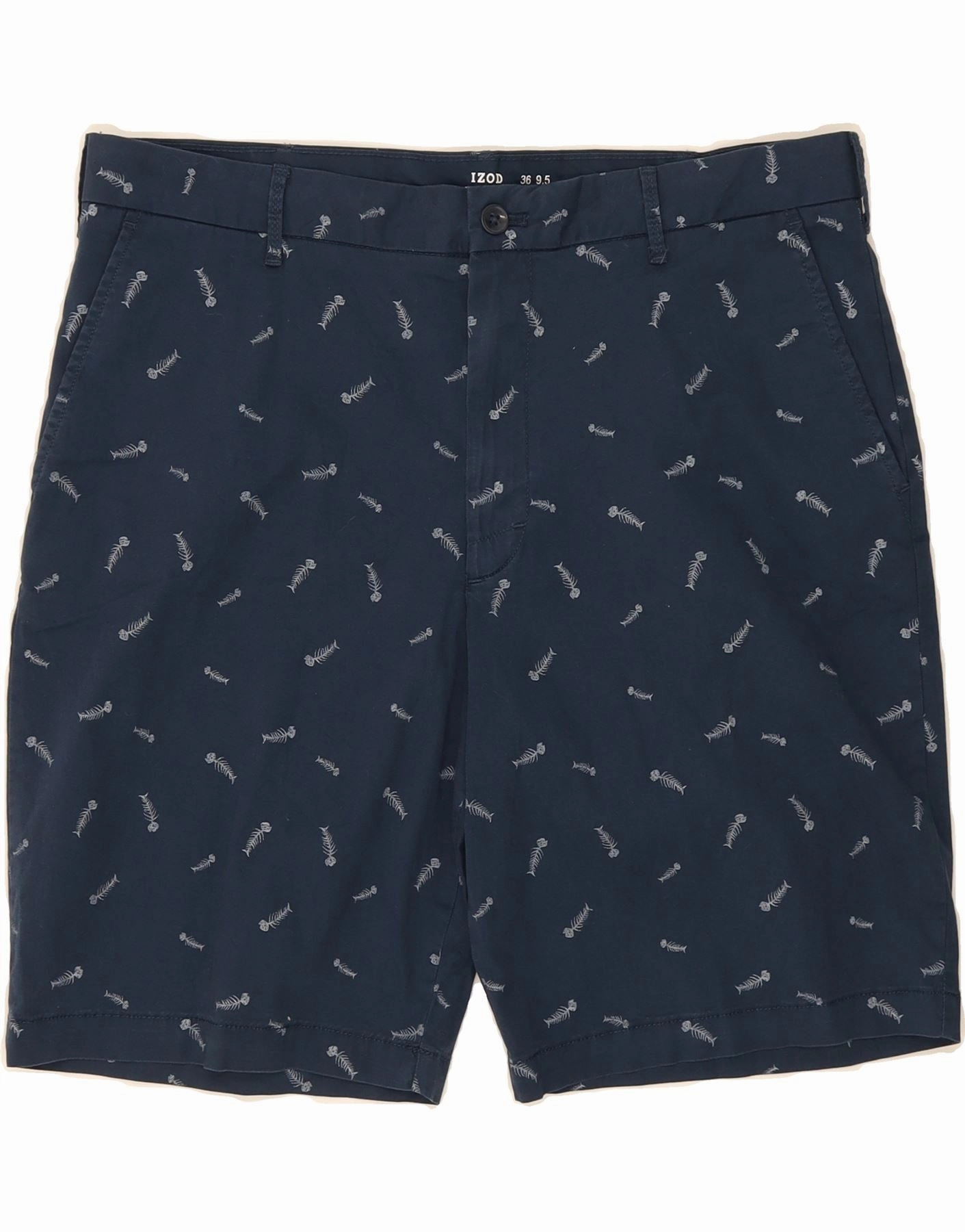 IZOD Mens Graphic Chino Shorts W36 Large Navy Blue Cotton Easy Movement Fit