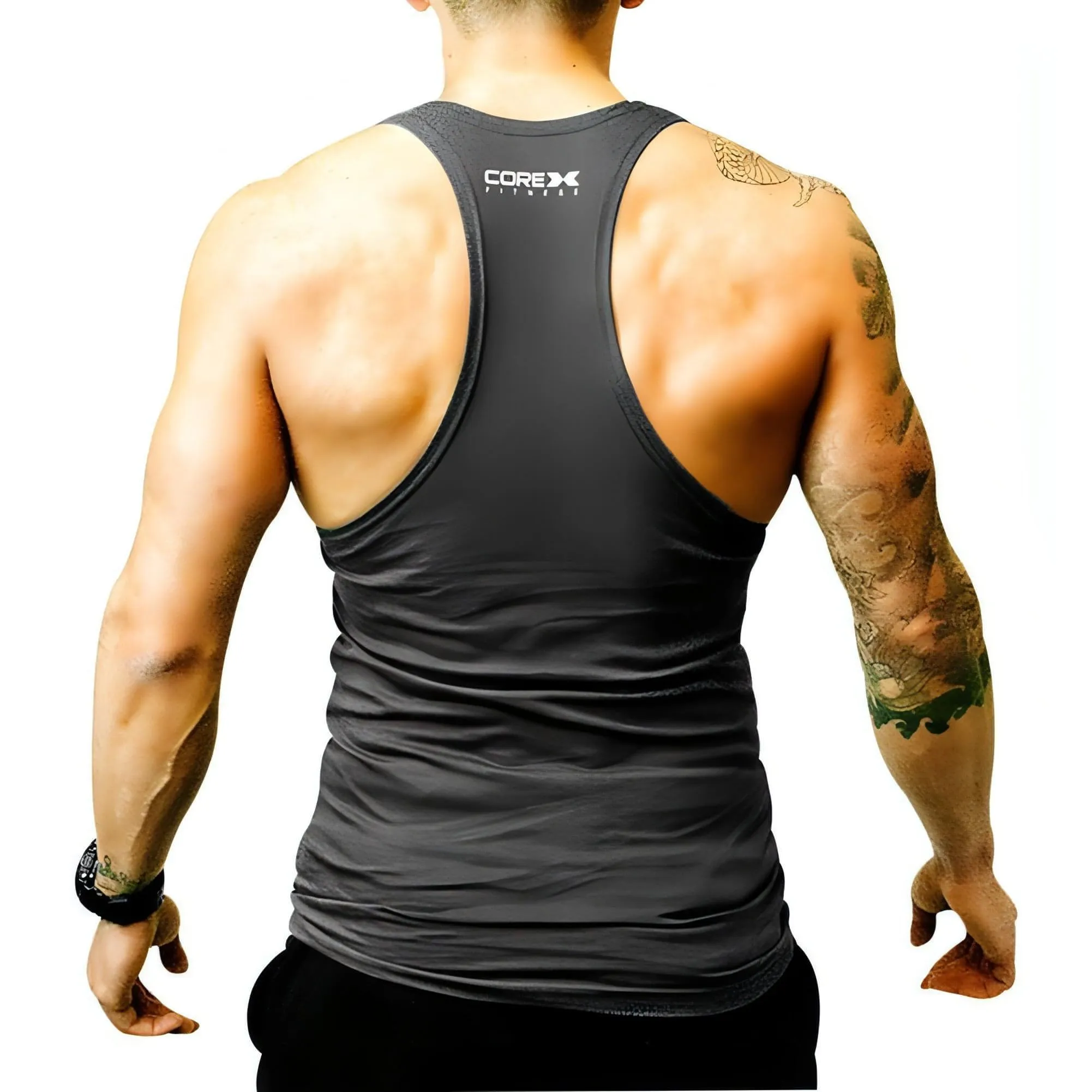 CoreX Fitness Just Lift Stringer Mens Training Vest - Grey Body Mapping Technology