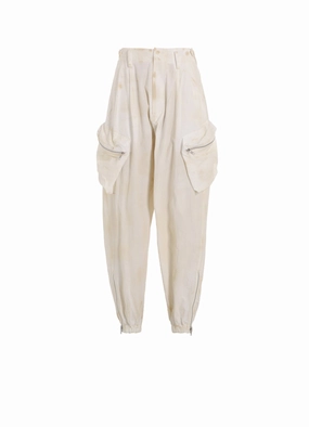 COTTON LINEN DUMP ROOLER PRINTING ZIP POCKET PANTS Fast Move