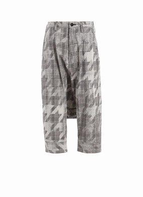 COTTON/LINEN PLAID??BIG HOUNDSTOOTH CUFFED HEM SARROUEL PANTS BreathableMeshLining Pocket Reinforcement