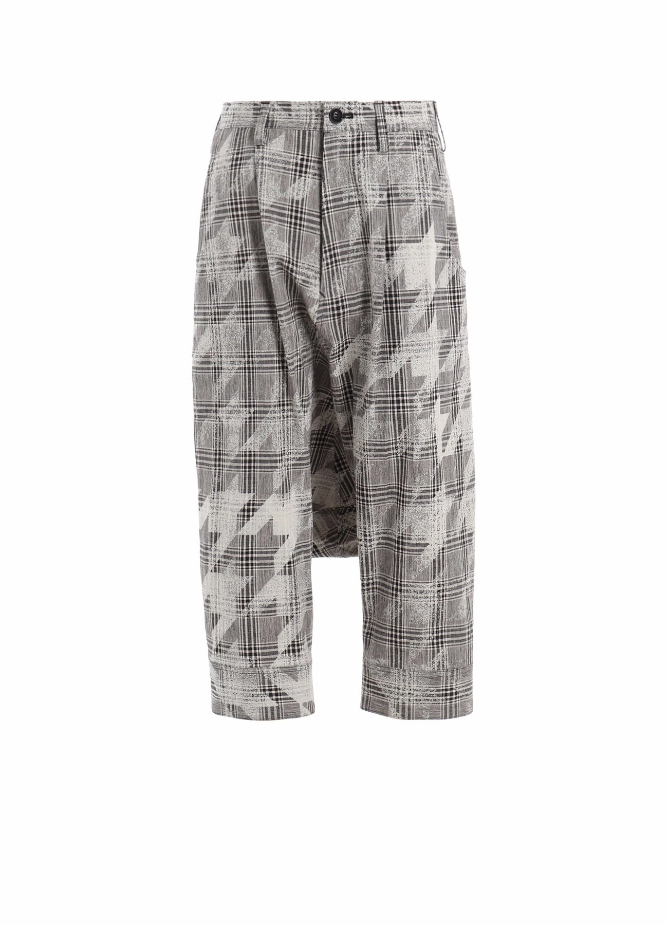 COTTON/LINEN PLAID??BIG HOUNDSTOOTH CUFFED HEM SARROUEL PANTS BreathableMeshLining Pocket Reinforcement