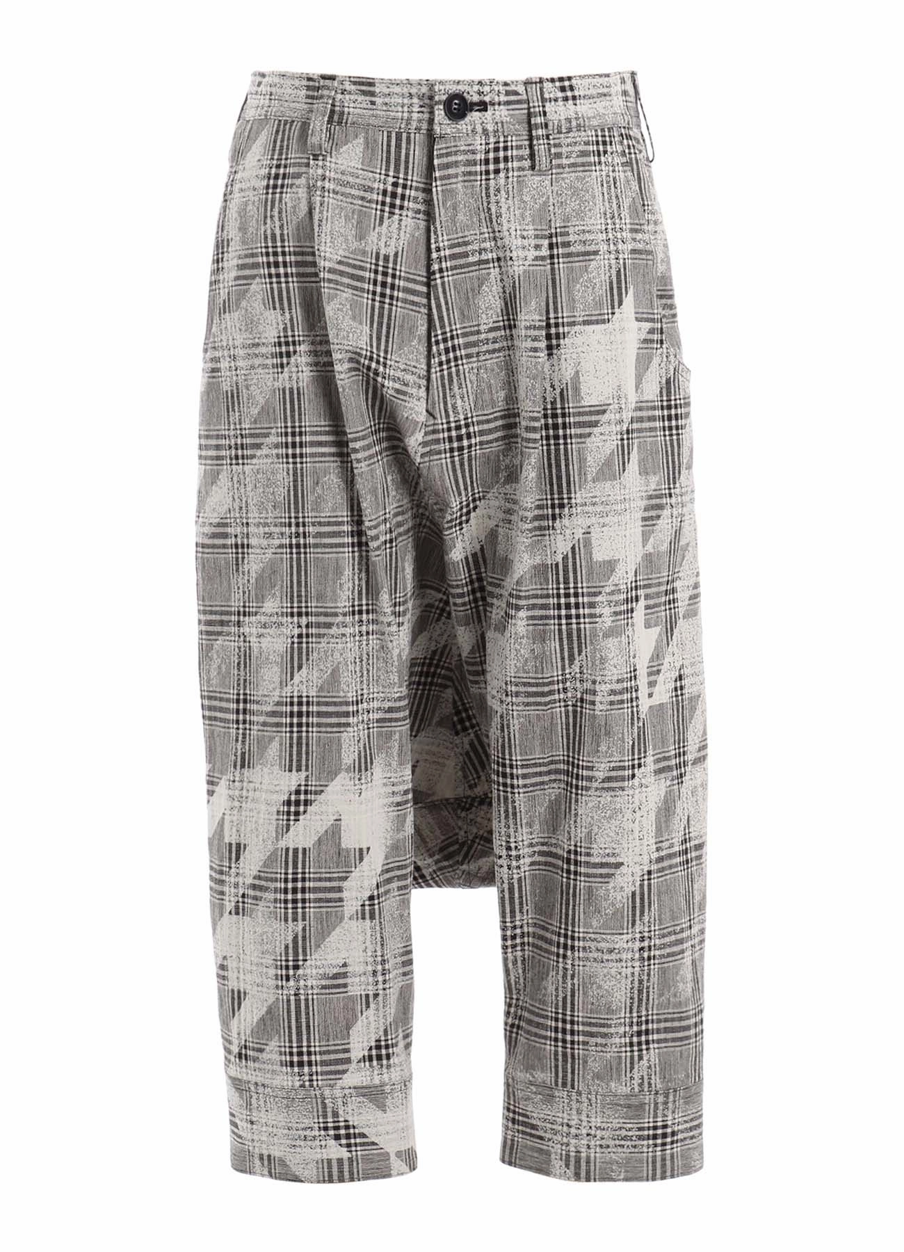 StaticDissipativeFabric COTTON/LINEN PLAID??BIG HOUNDSTOOTH CUFFED HEM SARROUEL PANTS