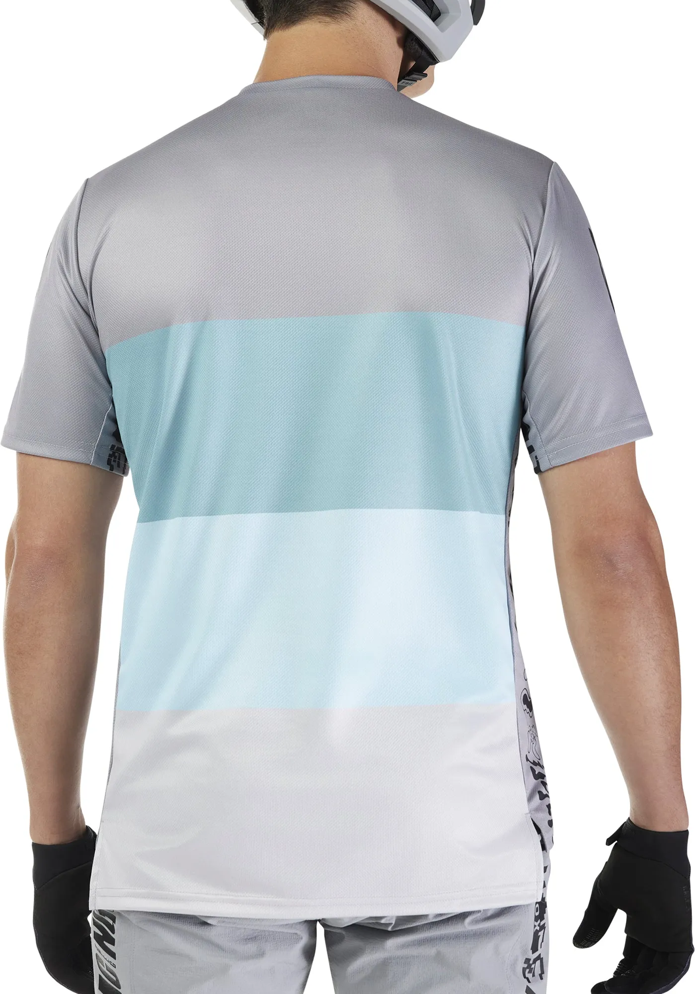 Ribbed collar Fox Ranger Grid Short Sleeve Mens Cycling Jersey - Grey