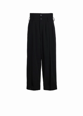 PE/RAYON GABARDINE STRETCH 2 TUCK TAPERED WIDE PANTS WITH A BUTTON SLIT AT THE HEM Utility Pockets