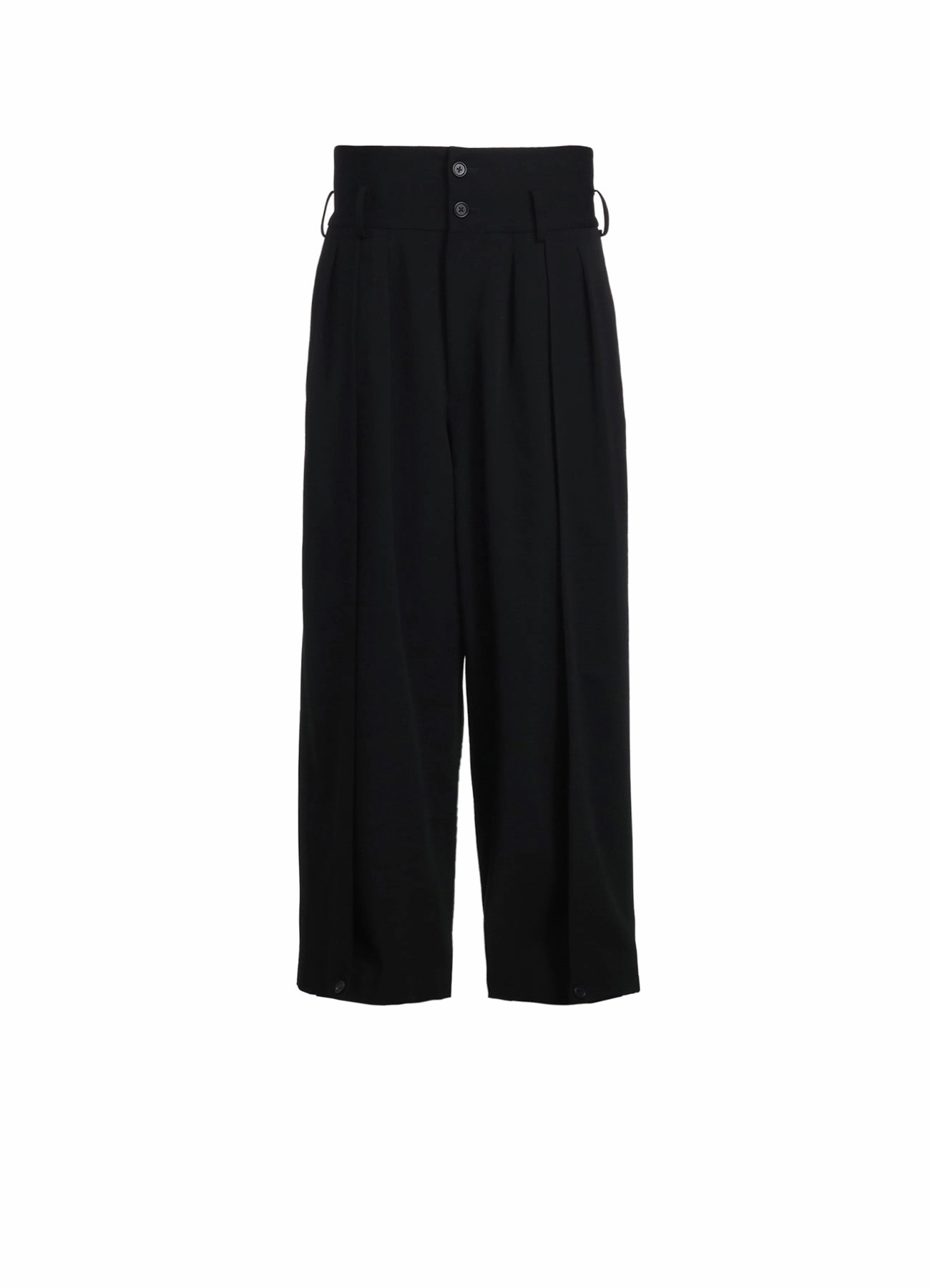 PE/RAYON GABARDINE STRETCH 2 TUCK TAPERED WIDE PANTS WITH A BUTTON SLIT AT THE HEM Utility Pockets