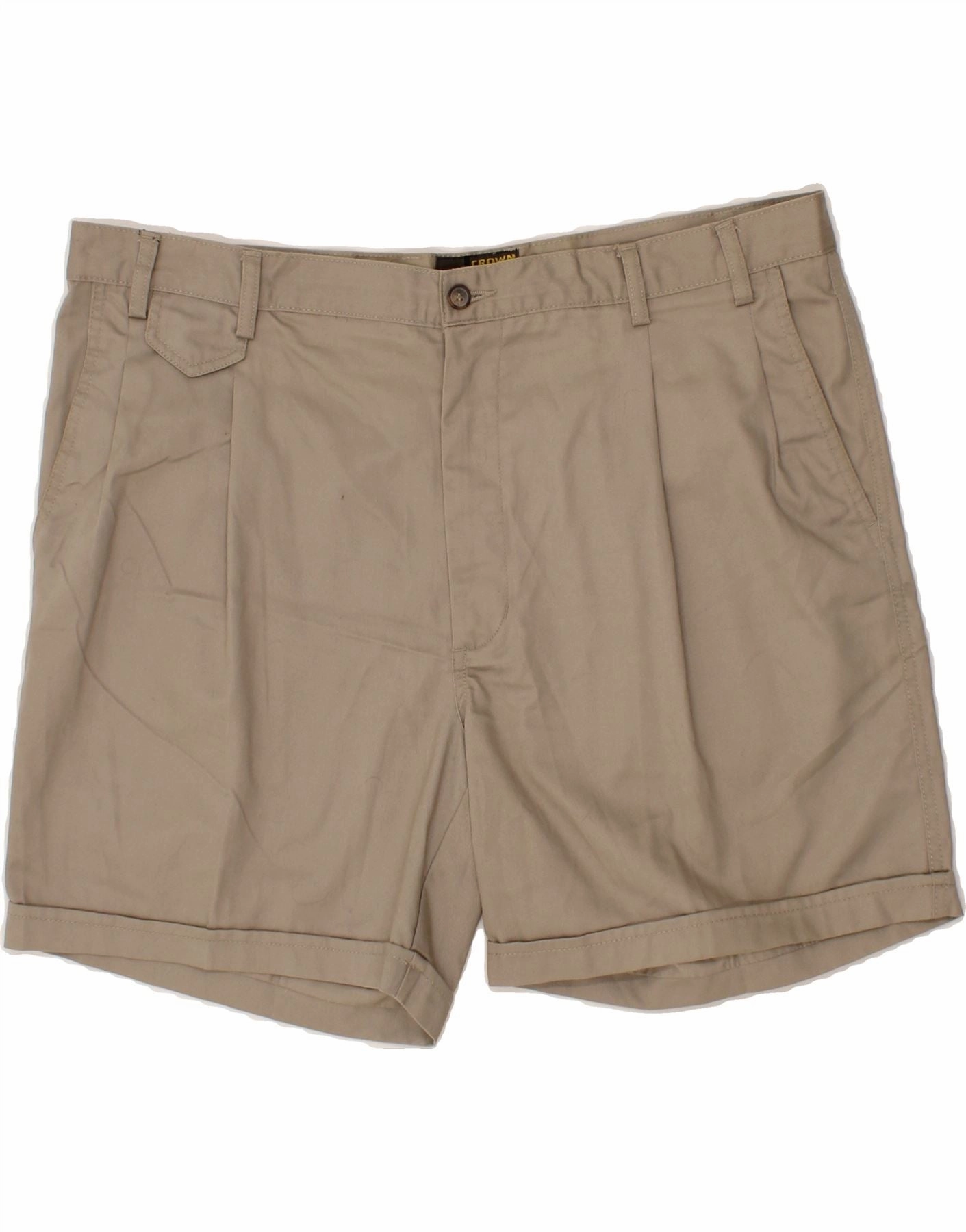CROWN Mens Pegged Chino Shorts W40 XL  Beige Polyester Poolside Wear