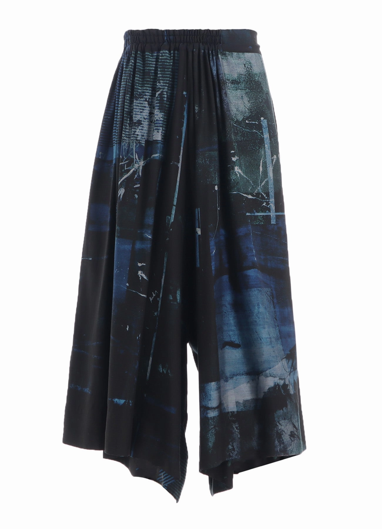 CUPRO BLURRY FLOWER PRINT RIGHT-SIDE GATEHRED PANTS BreathableLining Eco Dye Process