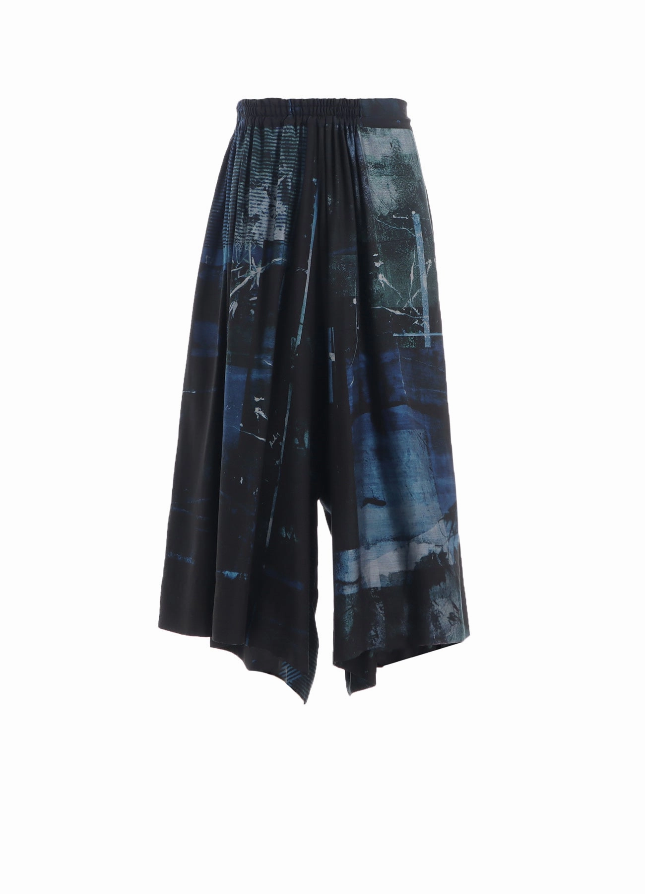 Breathable mesh design CUPRO BLURRY FLOWER PRINT RIGHT-SIDE GATEHRED PANTS