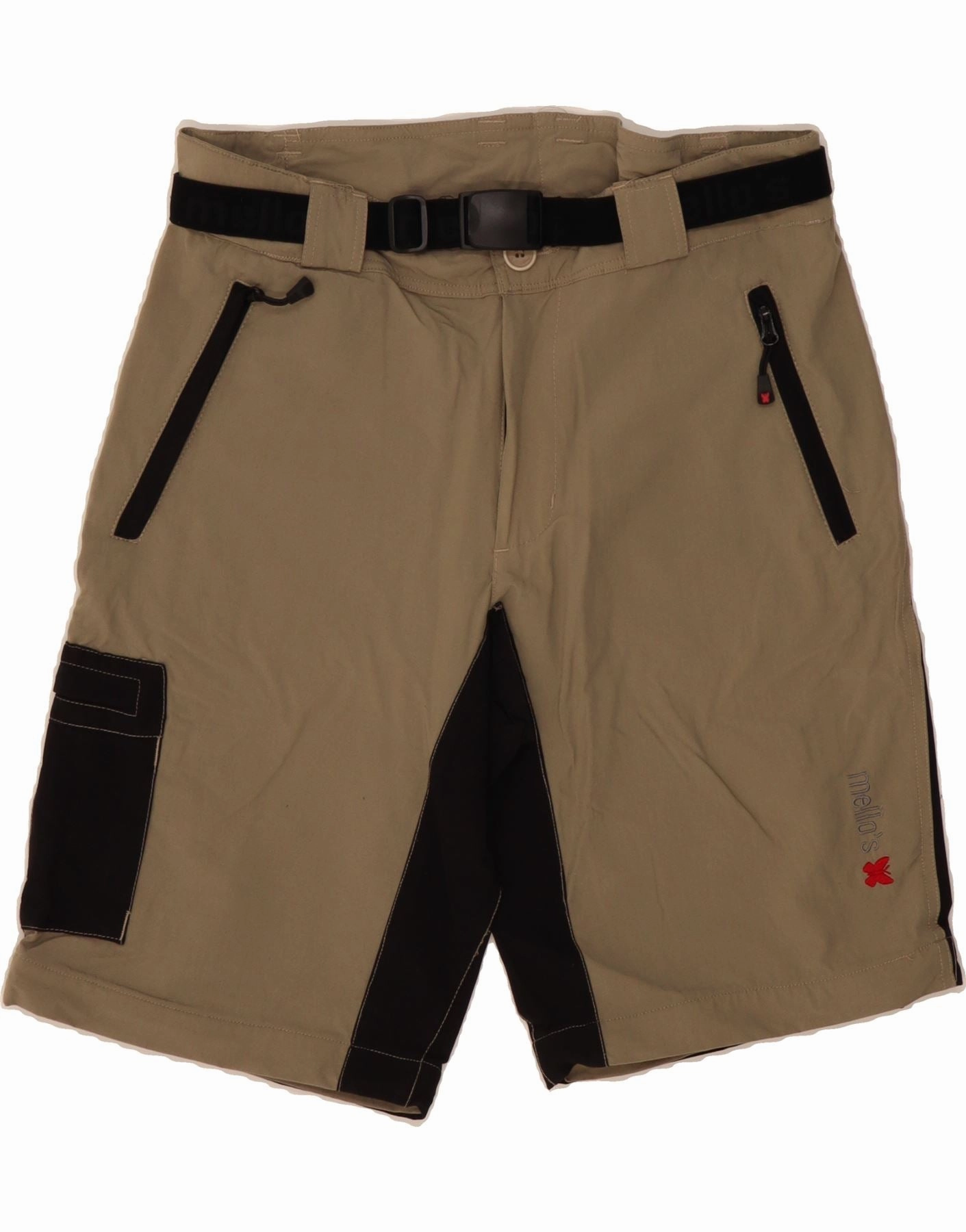 MELLO'S Mens Cargo Shorts W26 XS Grey Colourblock Polyamide Stretchable Waist Minimal Design