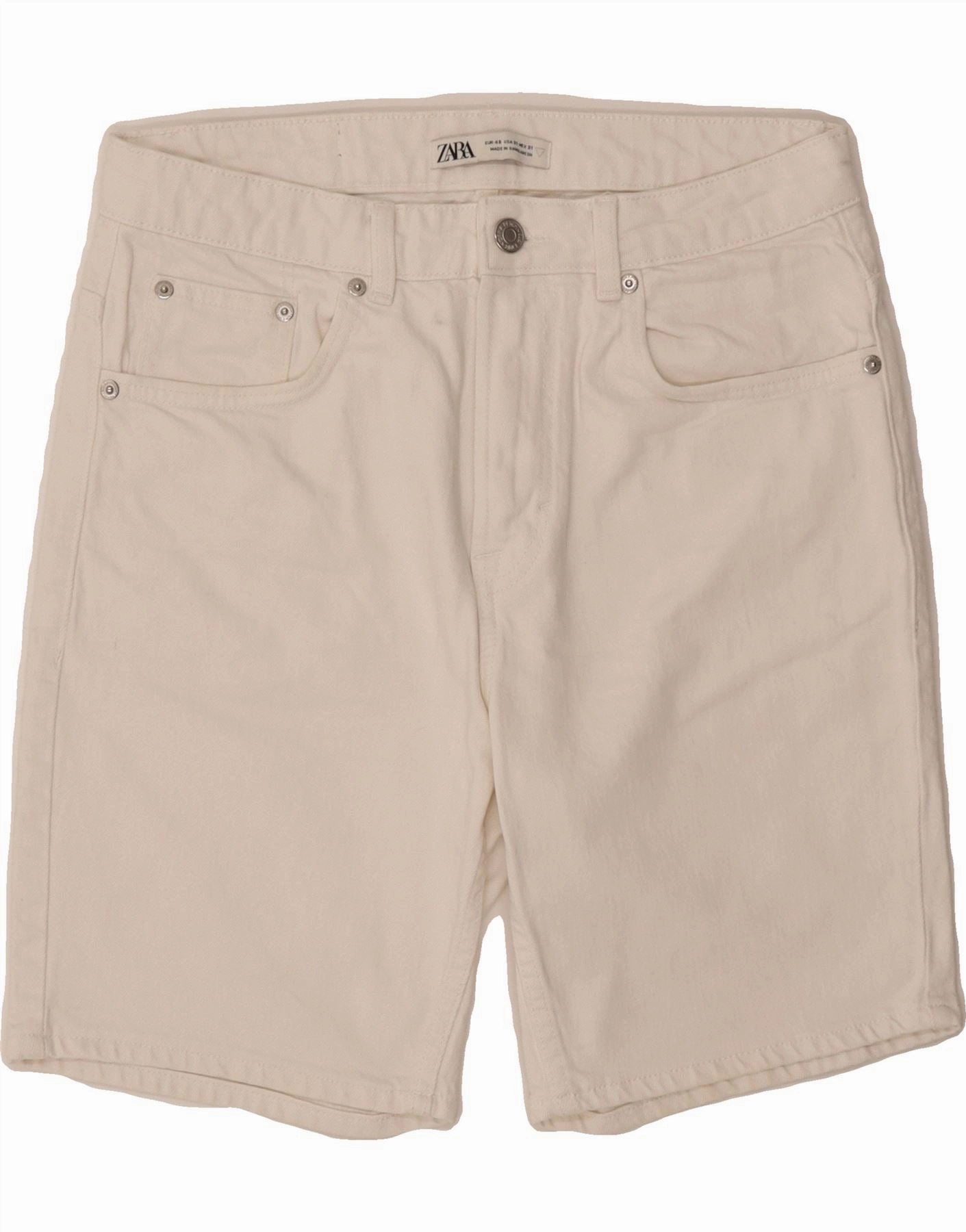 ZARA Mens Denim Shorts EU 40 Medium W31  White Cotton Reinforced Seams Lounge Ready