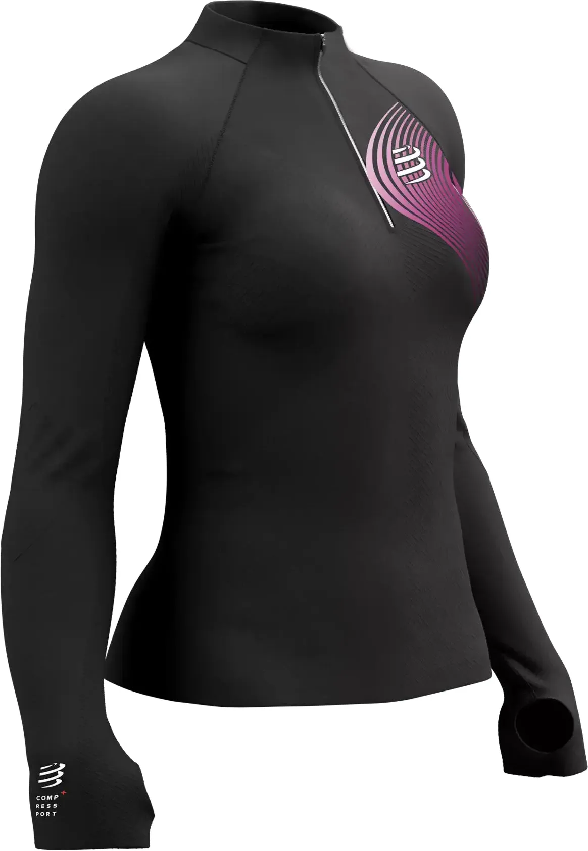 Durable Wear Compressport Winter Trail Postural Half Zip Long Sleeve Womens Running Top - Grey
