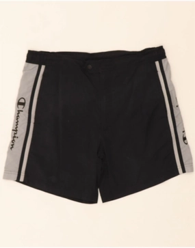 Temperature Regulating Fibers CHAMPION Mens Graphic Chino Shorts Medium W32 Black Colourblock Polyamide