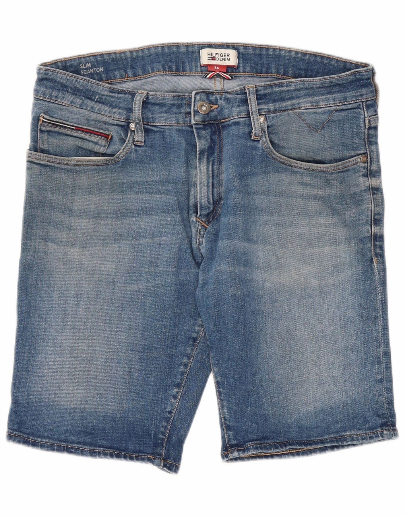 TOMMY HILFIGER Mens Scanton Slim Denim Shorts W36 Large Blue Cotton Easy Fit Design Board shorts