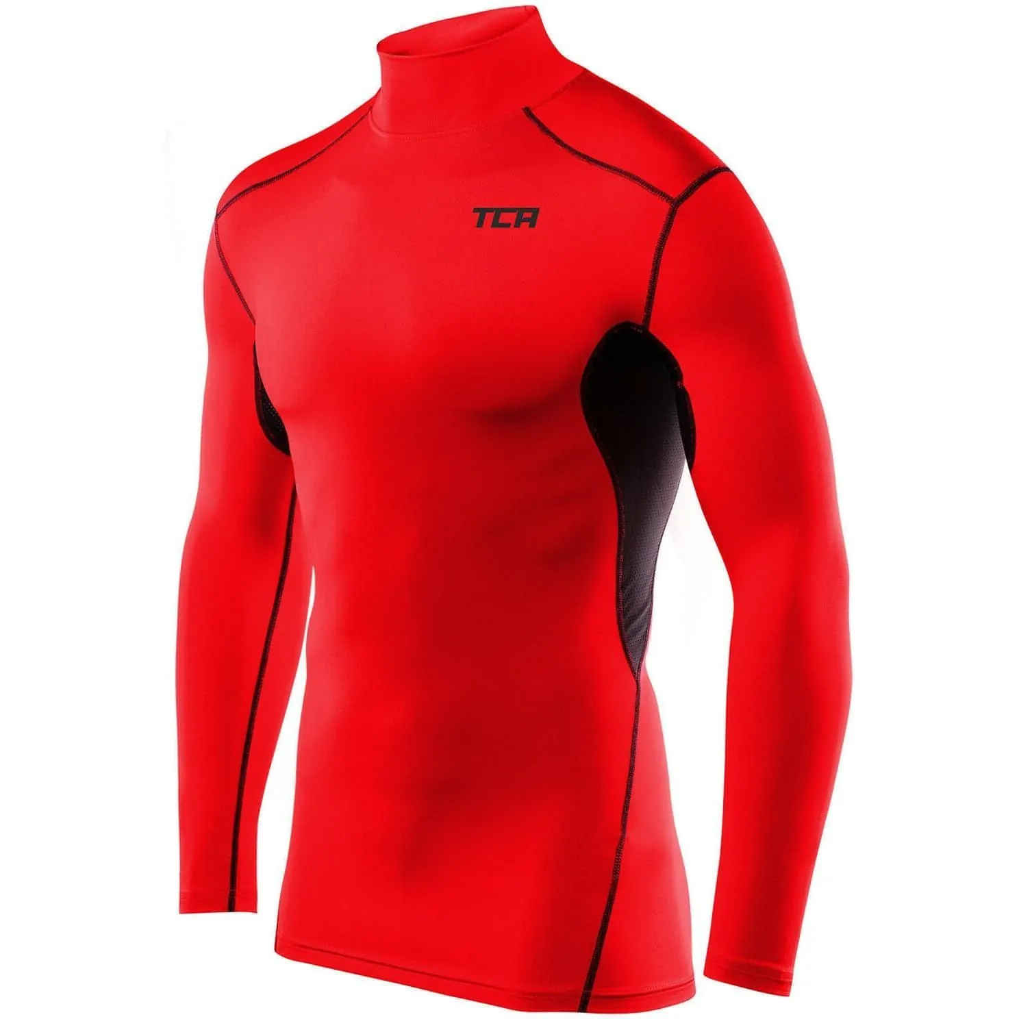 TCA HyperFusion Thermal Mock Neck Mens Long Sleeve Compression Top - Red Hiking durability