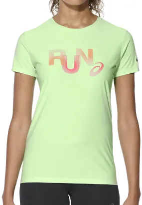 Asics Graphic Short Sleeve Womens Running Top - Green Soft and Relaxed