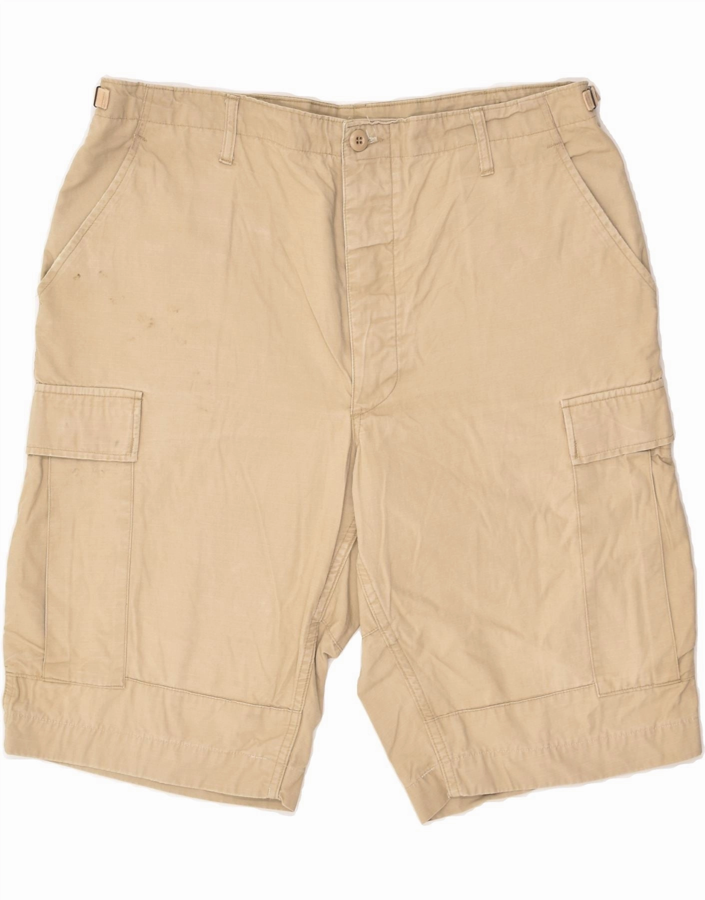 VINTAGE Mens Cargo Shorts Large W36 Beige Cotton Gusseted Crotch Design Adjustable drawstring
