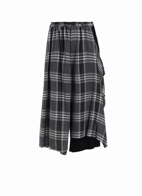 GAUZE PLAID LEFT DOUBLE BUTTON OPEN PANTS Tight Fit Adjustable Fit