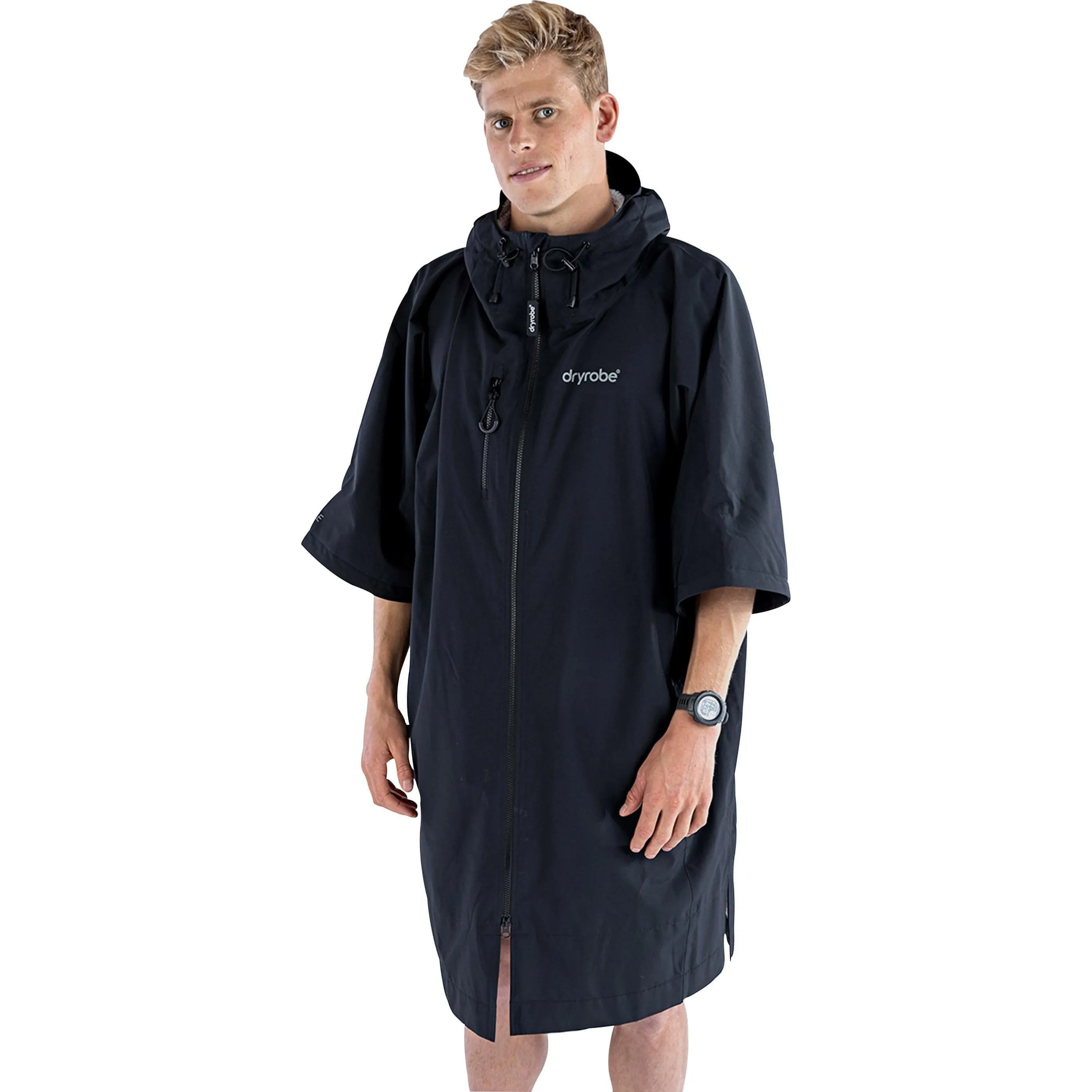 No Pressure Adjustable Drawstrings Dryrobe Lite Short Sleeve Changing Robe - Black