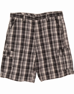 VINTAGE Mens Cargo Shorts W42 2XL Black Check Cotton Urban Style Foldable style