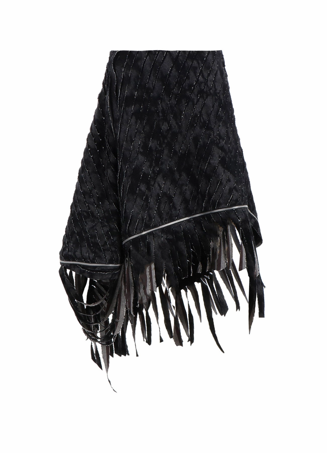 DENIM WITH SLASH DETAIL ZIP PANELED SKIRT A Light and Cozy