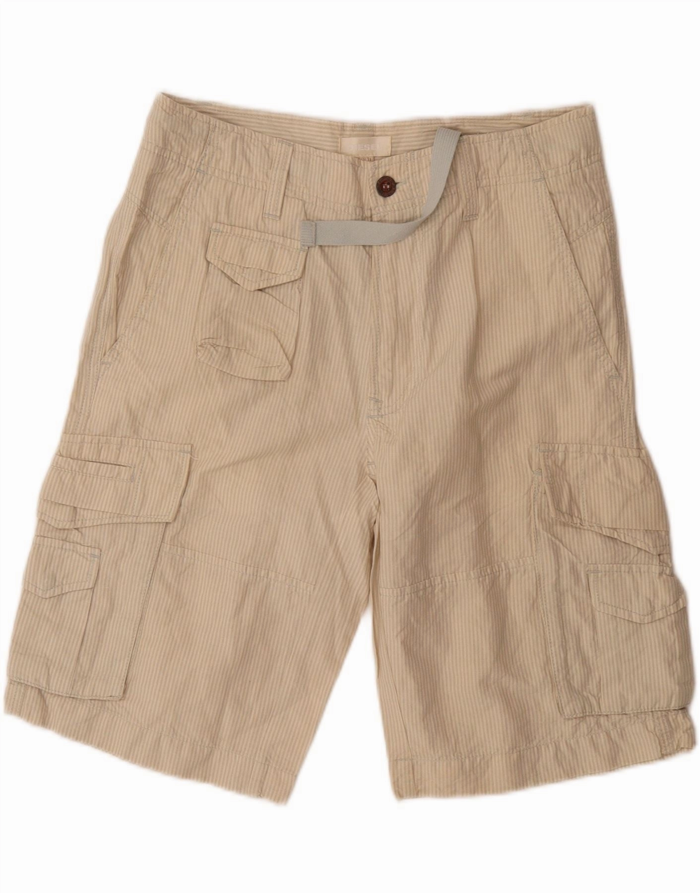 DIESEL Mens Cargo Shorts  W31 Medium Beige Striped Linen Body Stretch Outdoor Essentials