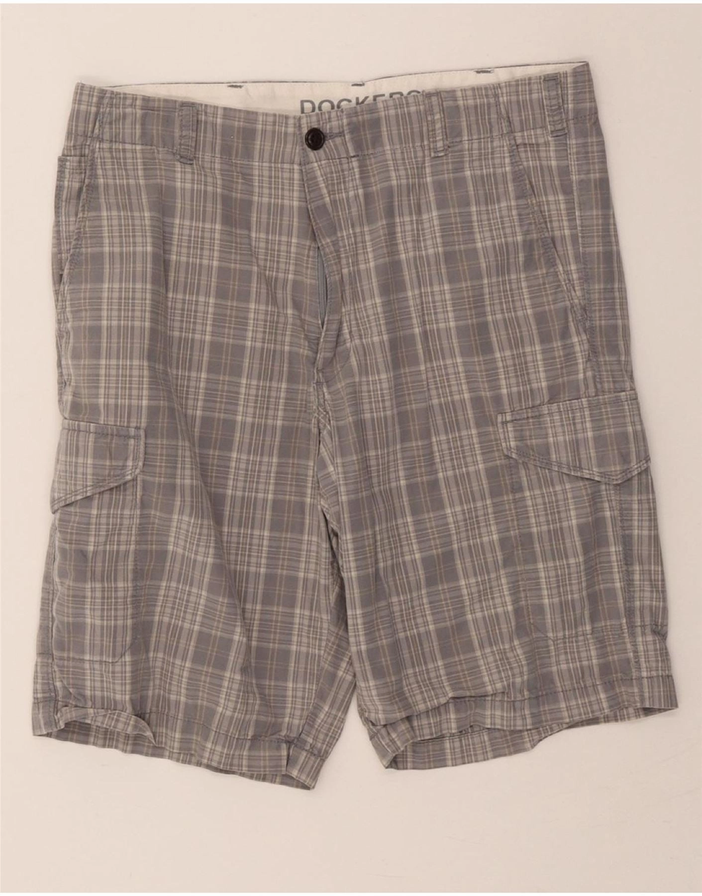 DOCKERS Mens Cargo Shorts W32 Medium Grey Check Cotton Fresh Look Quick Release Buckle