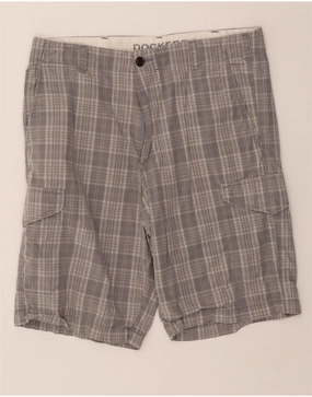 DOCKERS Mens Cargo Shorts W32 Medium Grey Check Cotton Fresh Look Quick Release Buckle