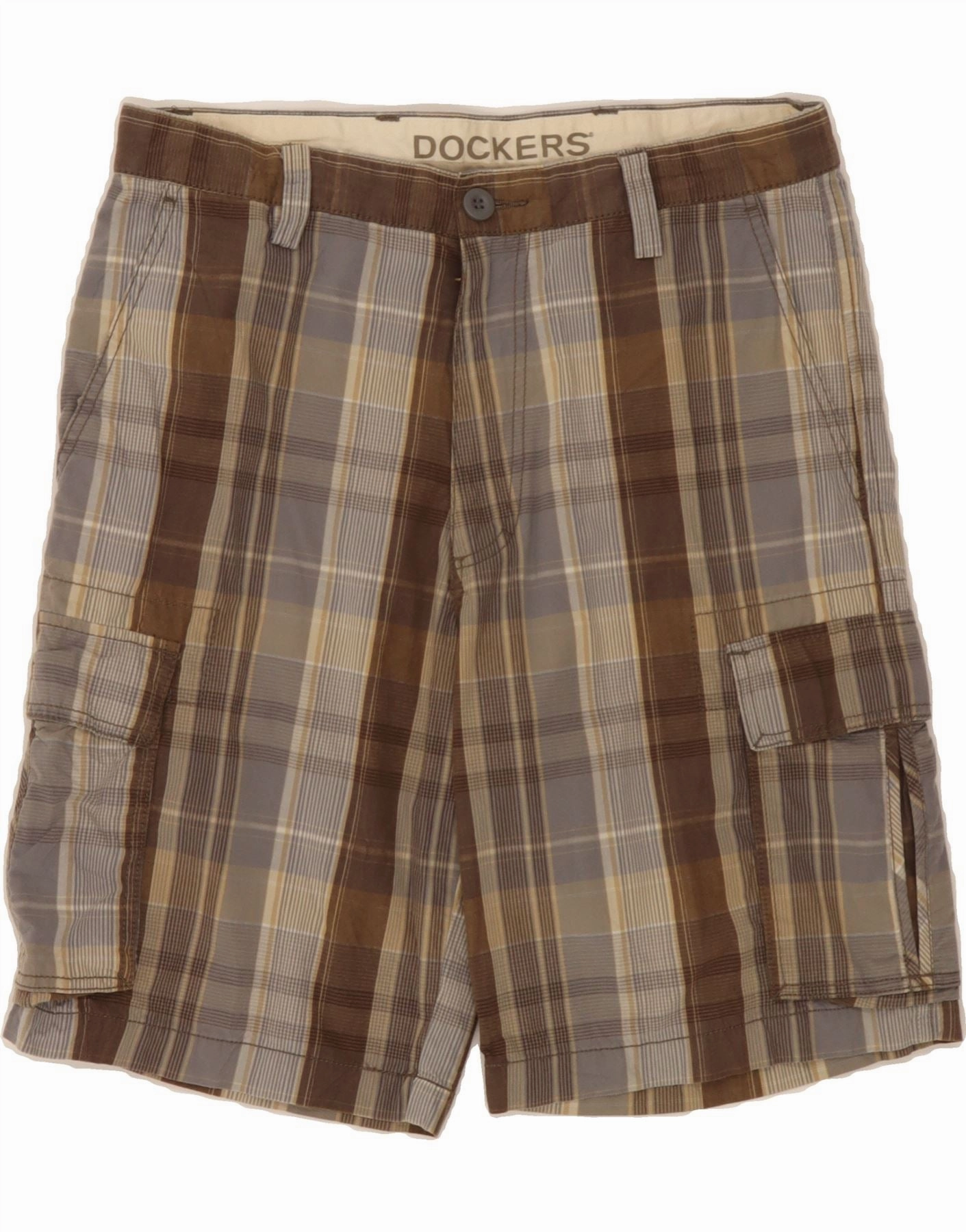 Stain-Resistant Tear Resistant Weave DOCKERS Mens Cargo Shorts W33 Medium Grey Check Cotton