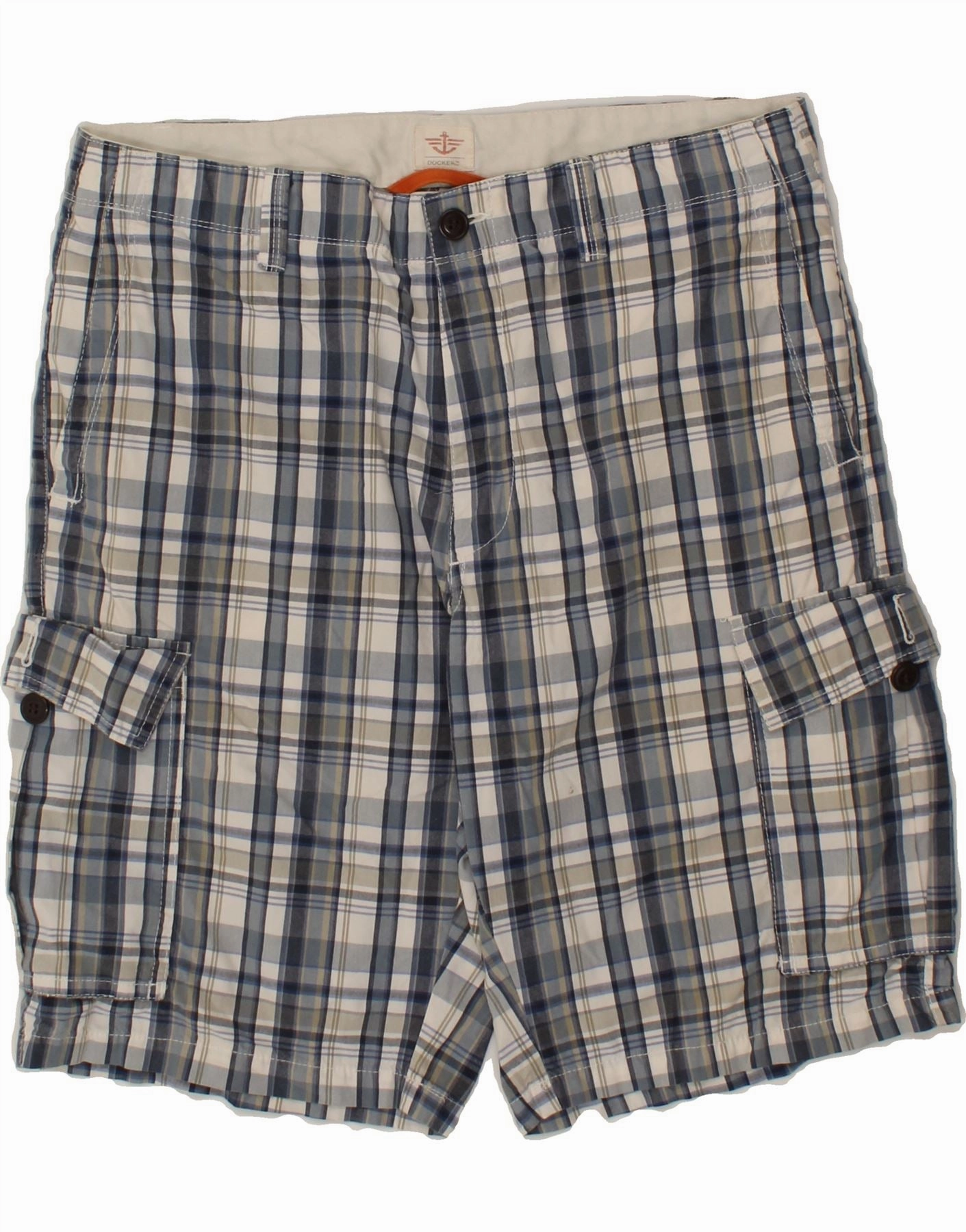 Simple Fit DOCKERS Mens Cargo Shorts W34 Large  Blue Check Cotton