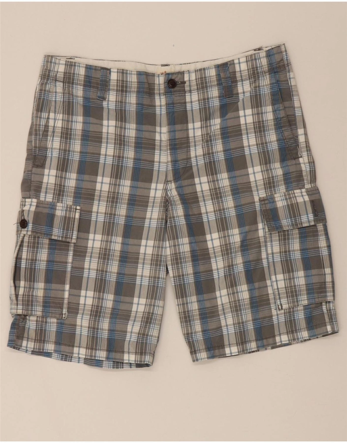 DOCKERS Mens Cargo Shorts W34 Large Grey Check Cotton Minimal Waist