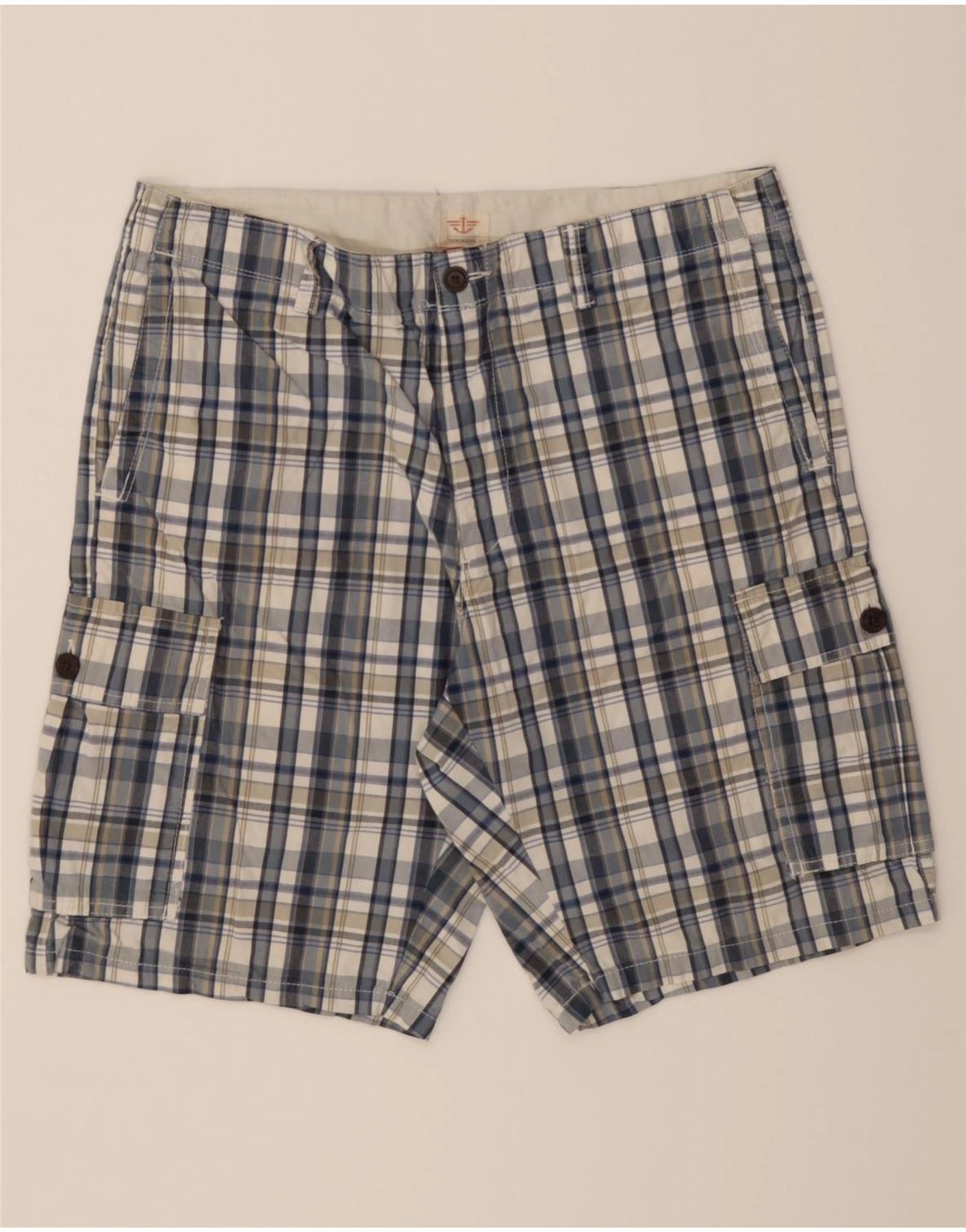 DOCKERS Mens Cargo Shorts W36 Large Blue Check Cotton Light Motion Fit Zero Bulk Packaging