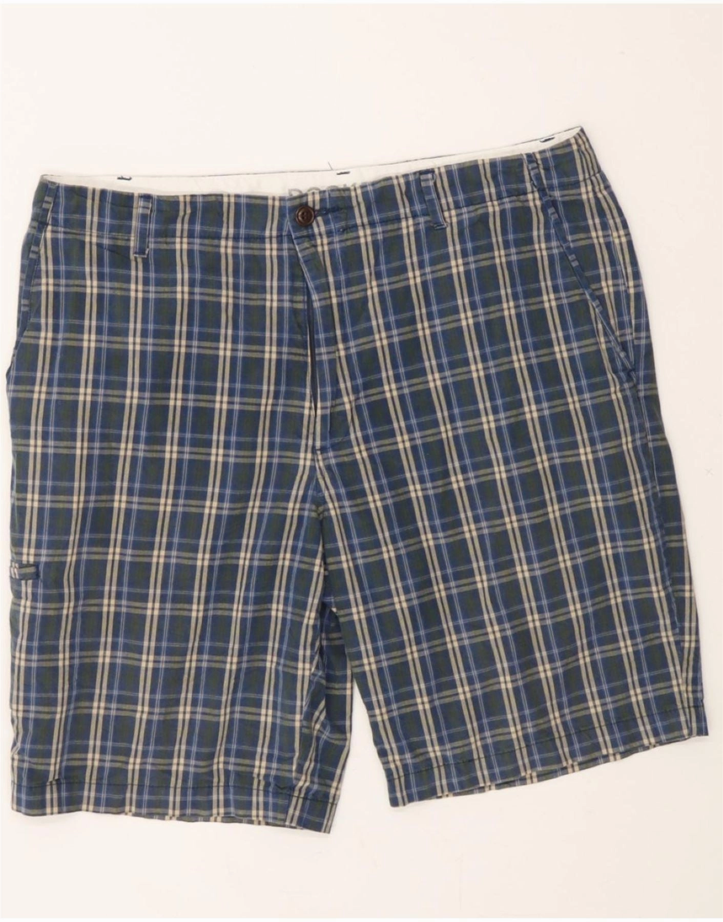 DOCKERS Mens Cargo Shorts W36 Large Navy Blue Check Cotton Quick Layering Versatile Fit