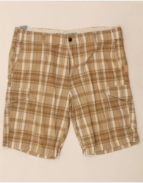 Tagless label Reinforced Gusset DOCKERS Mens Cargo Shorts W38 XL Brown Check Cotton